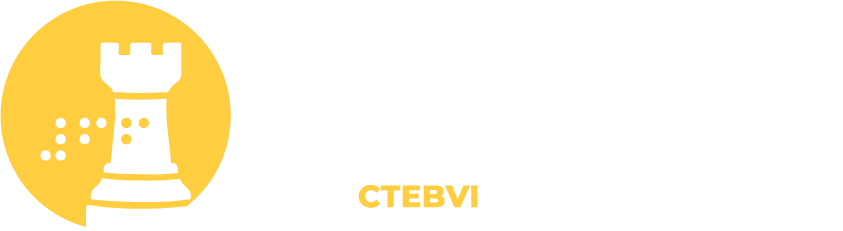 Conference logo has a gold circle icon on the left with a white castle (chess piece) and the braille symbol for #66 superimposed on the castle. Stacked text to the right with the first two lines being the same height as the icon as follows: Top line STRATEGIES in black; 2nd line FOR SUCCESS in black; smaller text below that reads 66th · CTEBVI CONFERENCE 2026 with CTEBVI in gold and rest in black.